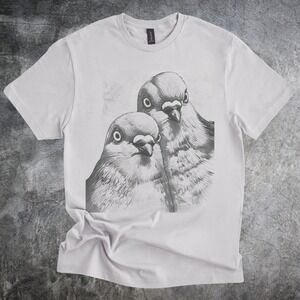 Two Owls Detailed Sketch Graphic Tee Black and White Art